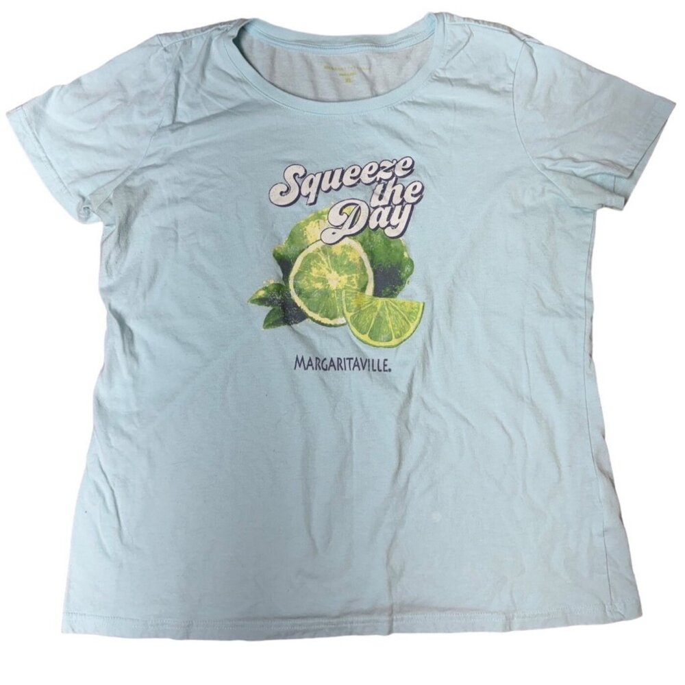 Margaritaville Squeeze The Day Womens T-Shirt XL Cotton/Poly Blend Light Blue